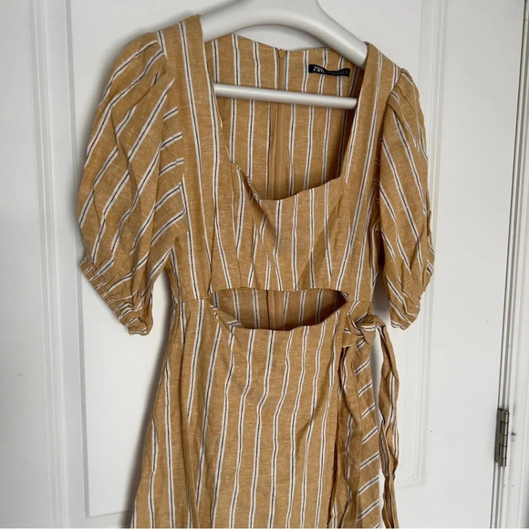 Zara Yellow Linen Blend Striped  Mini Dress size XS - Picture 3 of 10